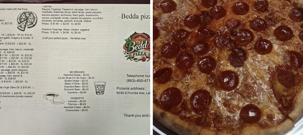 Bedda pizza Menu
